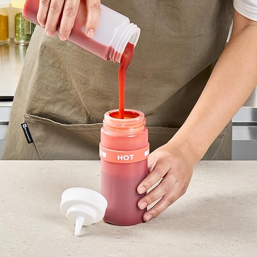 Restaurantware Silicone Squeeze Bottle Band 10 Count 2.75 Inch Dishwasher Safe Condiment Identification Band, Hot Red Non-Slip Label Band for Condiment Labeling at Restaurants, Food Trucks