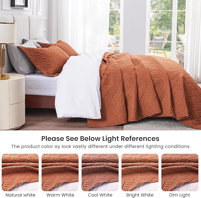 Love's cabin Quilts for Queen Bed Umber Bedspreads Bedding Set - Summer Lightweight Bedspread Comforter - Wave Pattern Bedding Coverlet for All Season - 3 Pieces (1 Quilt, 2 Pillow Shams)