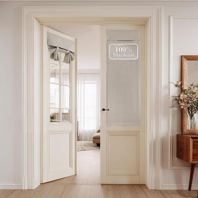 NICETOWN 100% Blackout Linen Door Curtains for Window, Privacy French Door Curtain 64 Inches Long for Kitchen Living Room, Thermal Insulated Window Covering, 1 Panel, 26W x 64" L, Sand