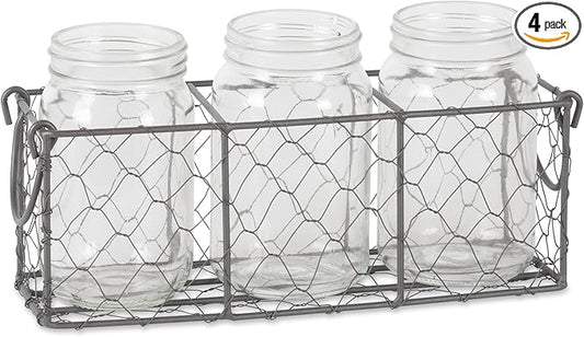 DII Chicken Wire Collection Farmhouse Vintage, Caddy with Vases, Vintage Gray