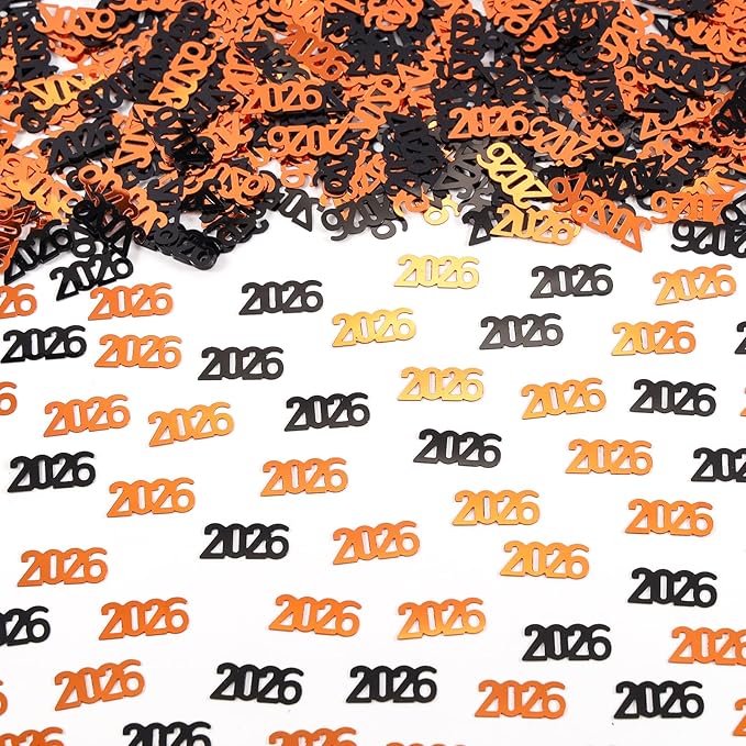 Black and Orange 2026 Confetti Graduation Table Centerpiece Grad Confetti for 2026 Graduation Party Decorations Supplies