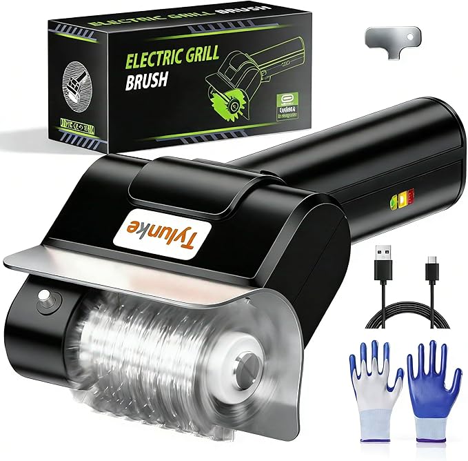 Electric Grill Brush - BBQ Grill Cleaning Tools with 800 RPM Brush Head,3000mAh Battery and 304 Stainless Steel Bristles, Cordless Rechargeable Grill Cleaner for Outdoor (Black)