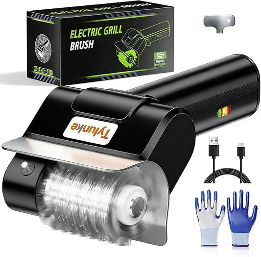 Electric Grill Brush - BBQ Grill Cleaning Tools with 800 RPM Brush Head,3000mAh Battery and 304 Stainless Steel Bristles, Cordless Rechargeable Grill Cleaner for Outdoor (Black)