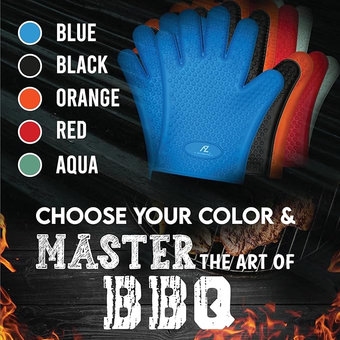 Silicone Smoker Oven Gloves & BBQ Set – Extreme Heat Resistant, Waterproof Oven Mitts, Mini Gloves, Hot Pads & Pot Holders for Cooking, Grilling, Baking, Extra Soft, Superior Value 6 pc Set. (Orange)