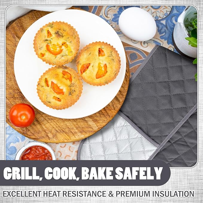Neer 2 Pcs Double Oven Mitts Heat Resistant Kitchen Oven Gloves Non Slip Double Pot Holder Long Kitchen Mittens Cooking Gloves for Cooking Baking Collection Grilling BBQ Microwave(Grey)