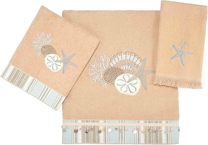 Avanti Linens - 3pc Towel Set, Soft & Absorbent Cotton, Coastal Home Decor (by The Sea Collection, Rattan)
