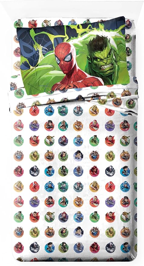 Jay Franco Kids Sheet Set with Fitted, Flat Sheets & Pillow Cover - Ultra-Soft Bedding with Pillowcase for Room Decor, Multi - Marvel Rivals, 3 Piece Twin