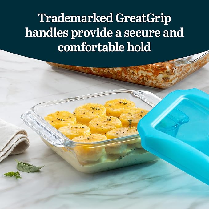 Libbey Baker’s Premium 2 Piece Glass Baking Dish Set, Stackable Casserole Dish with Lid Set, Baking Glassware for Casseroles, Lasagna, Brownies
