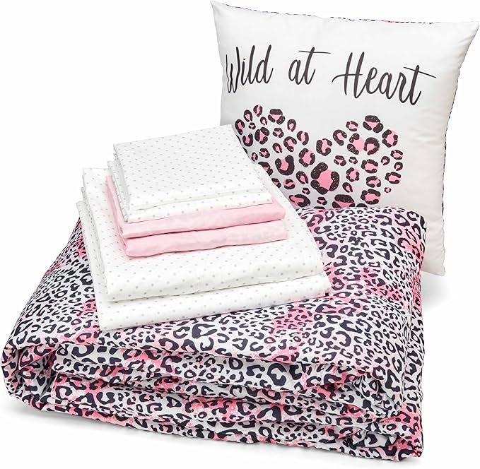 Northwest Classics Full Sized Wild at Heart 8-Piece Bed in a Bag Set, All Seasons Bedding for Girls and Boys, Comforter, Flat Sheet, Fitted Sheet, Pillowcases, Pillow, Shams