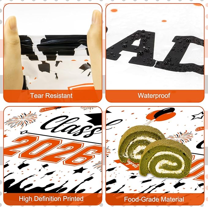 Graduation Decorations Class of 2026 Tablecloth - 3 Pcs Plastic Congrats Grad Table Cloth, Graduation Table Cover for Graduations Party Decorations 2026 and Party Supplies, 54"x108" (Orange and Black)