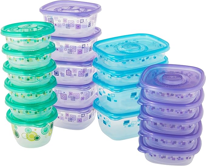 Glad GladWare MatchWare Large Variety Pack Food Storage Containers with Color Coded Lids,No BPA Reusable Plastic for Lunches and Leftovers, Microwave Dishwasher Safe, 20 Count - 40 Piece Set