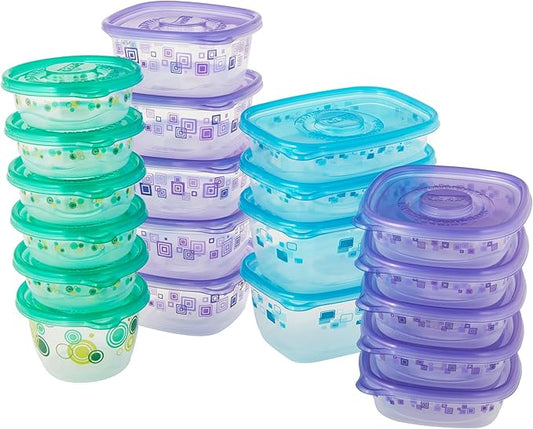 Glad GladWare MatchWare Large Variety Pack Food Storage Containers with Color Coded Lids,No BPA Reusable Plastic for Lunches and Leftovers, Microwave Dishwasher Safe, 20 Count - 40 Piece Set