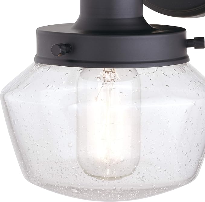 VAXCEL Collins 9.5 in. H 1-Light Matte Black Farmhouse Outdoor Wall Sconce Made of Durable Steel, Clear Seeded Glass Shade, LED Compatible, Use for Exterior Porch Patio Front Door or Garage