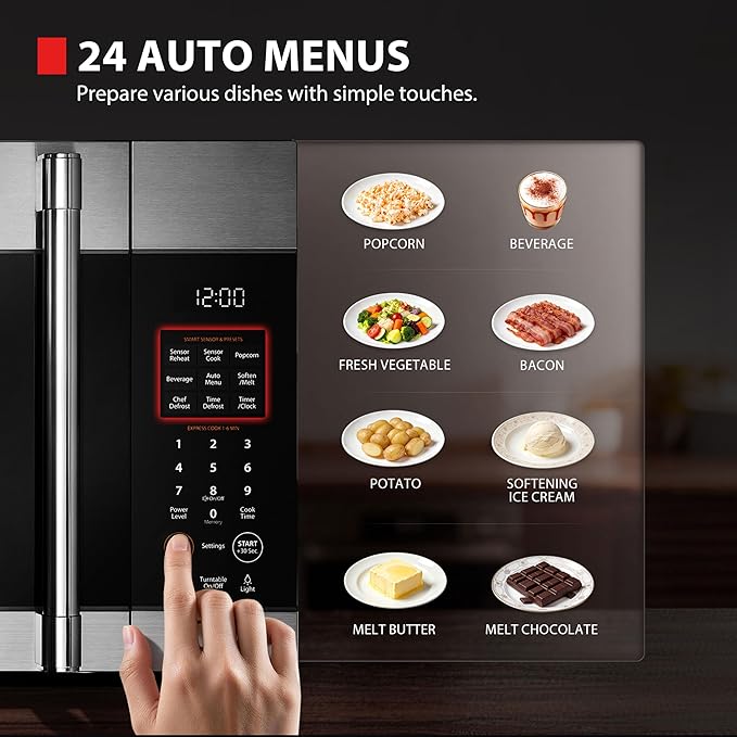 TOSHIBA 1.9 Cu.Ft. Over the Range Microwave Oven with Easy Installation, Soft Close Door, ChefDefrost, Sensor, 400 CFM Ventilation, 1000W, Stainless Steel, OA-EM19PH(SS)