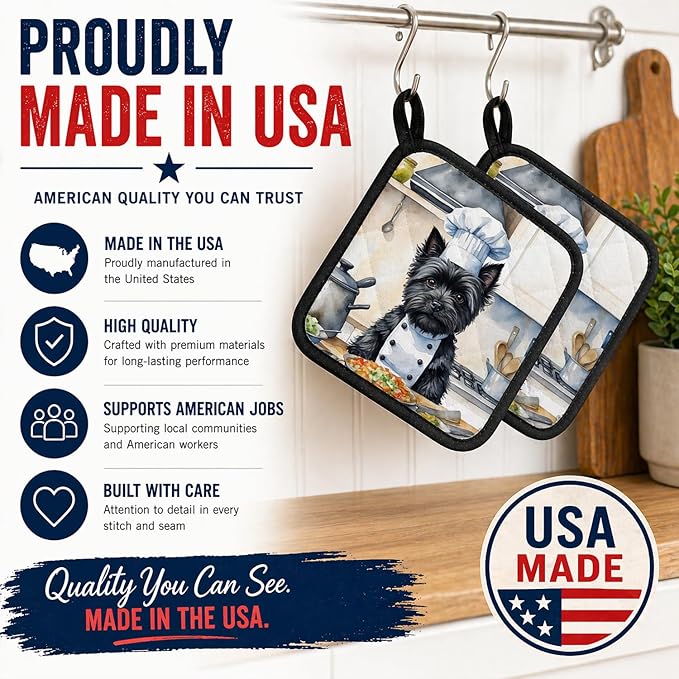 Caroline's Treasures Cairn Terrier The Chef Pair of Pot Holders Kitchen Heat Resistant Pot Holders Sets Oven Hot Pads for Cooking Baking BBQ, 7 1/2 x 7 1/2