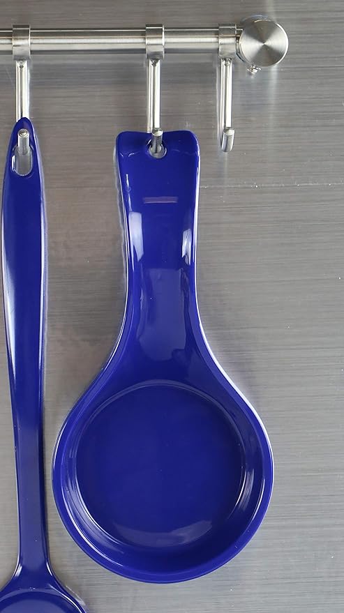 Reston Lloyd Kitchen Counter Utensil Spoon Rest, Ladles, Spaghetti Forks, & Spatulas, Durable BPA-Free Plastic – Dishwasher Safe, Décor, Space Saving Hanging Hole on Handle, Indigo