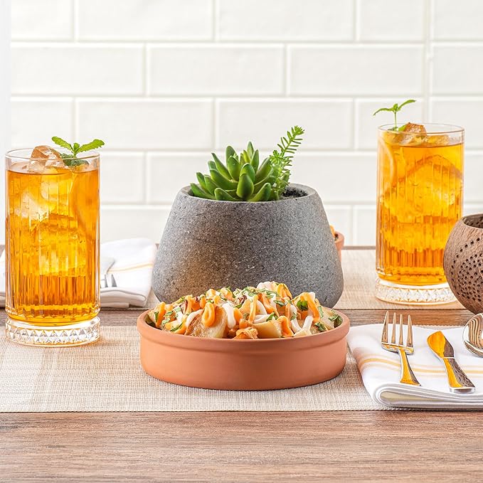 Restaurantware-Terra Tek 15.2 Ounce Terracotta Cazuelas, 2 Green Glazed Clay Pots For Cooking - Oven-Ready, Microwavable, Terracotta Serving Pots, Dishwashable, For Cooking And Serving