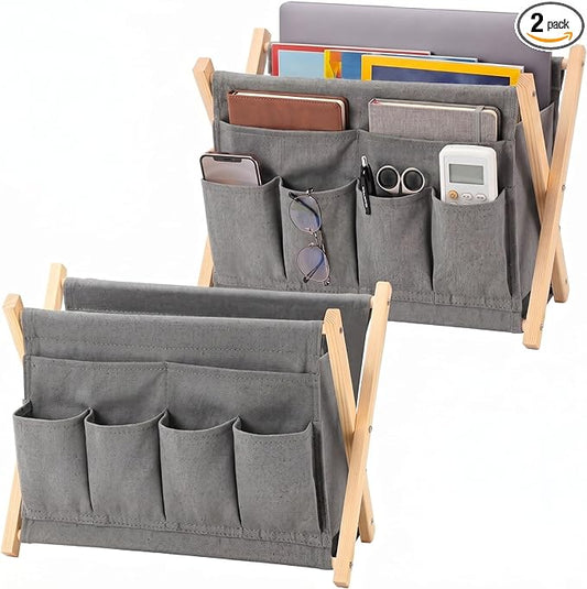 Sliner 2 Pack Foldable Magazine Rack with 6 Pockets 14x10.4 Inch Book Basket Storage Holder for Books, Newspapers, Home Couch Tablet Magazine Holder for TV Remote Control Living Room