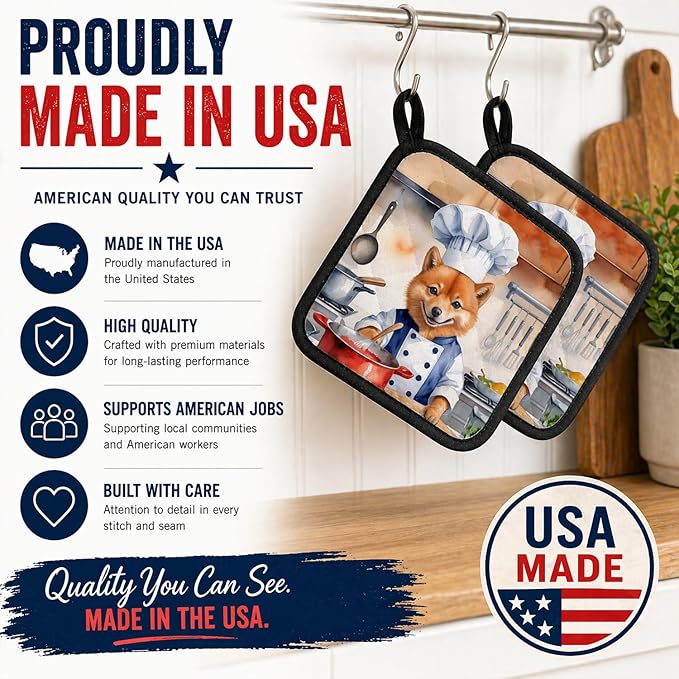 Caroline's Treasures Finnish Spitz The Chef Pair of Pot Holders Kitchen Heat Resistant Pot Holders Sets Oven Hot Pads for Cooking Baking BBQ, 7 1/2 x 7 1/2