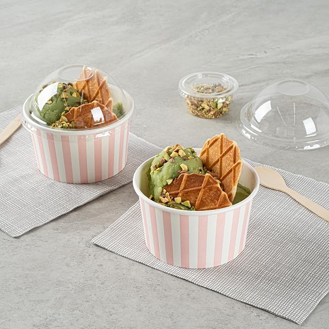 Restaurantware-Coppetta 12-Ounce Dessert Cups, 50 Disposable Ice Cream Cups - Lids Sold Separately, Sturdy, Pink And White Paper FroYo Bowls, For Hot And Cold Foods, Perfect For Gelato Or Mousse