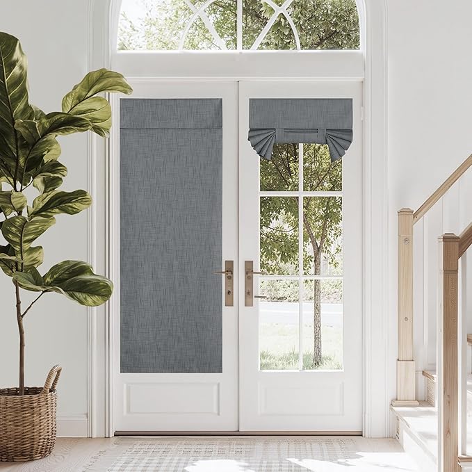 NICETOWN 100% Blackout French Door Curtains, Privacy Window Curtains for Living Room Bedroom, 26 X 72 Inch Long, Thermal Insulated Door Window Covering, (1 Panel, Light Grey)