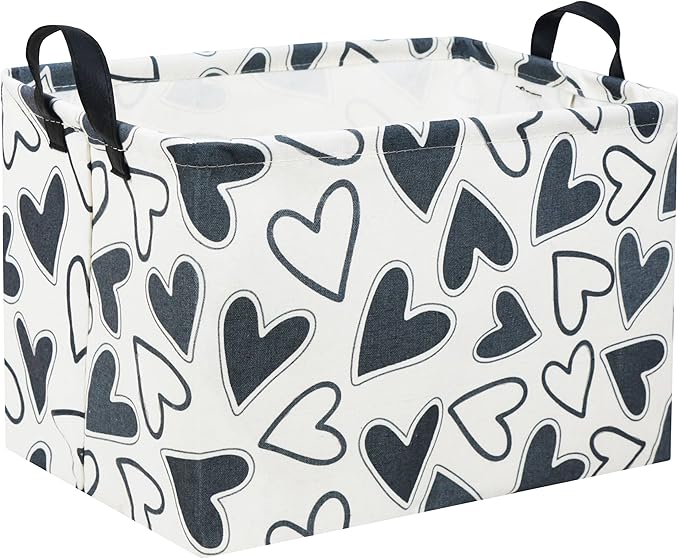 HIYAGON Rectangular Heart Basket Kids Storage Bin Basket Organizer Box Valentine Room Decor(Black Heart)