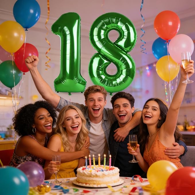 40 Inch Dark Green Balloon Numbers, 18th Birthday Party Decoration for 1 8 18 81 Men & Women, Big Foil Balloon Number for Wedding Celebration Adult Party Supplies
