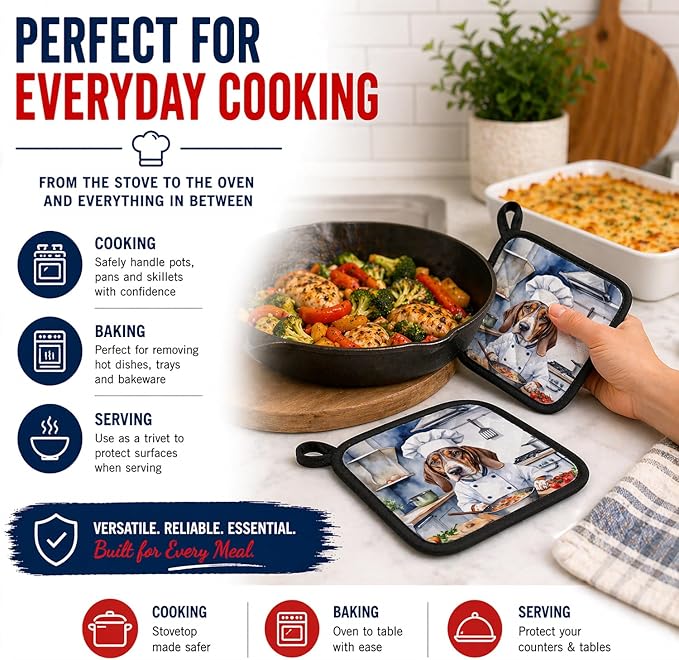 Caroline's Treasures American English Coonhound The Chef Pair of Pot Holders Kitchen Heat Resistant Pot Holders Sets Oven Hot Pads for Cooking Baking BBQ, 7 1/2 x 7 1/2