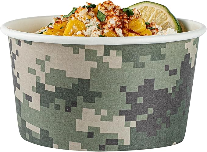 Coppetta 8 Ounce Dessert Cups, 80 Disposable Ice Cream Cups - Lids Sold Separately, Sturdy, Camouflage Paper FroYo Bowls, For Hot And Cold Foods, Perfect For Gelato Or Mousse - Restaurantware