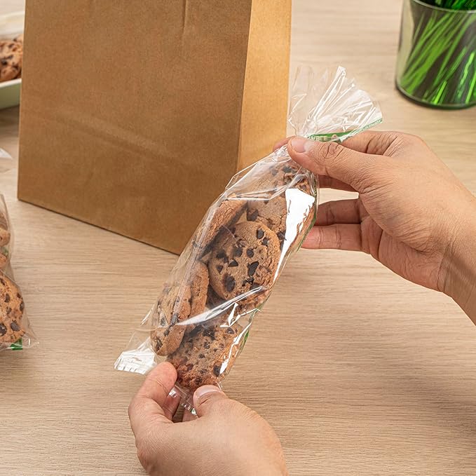 Restaurantware Candy Bags 100 Pcs 10" x 3.7" Heat-Sealable Clear Plastic Bags Greaseproof Home Compostable Freezer-Ready No-Flap Treat Carriers for Candies, Cookies, Bakery, Party Favours