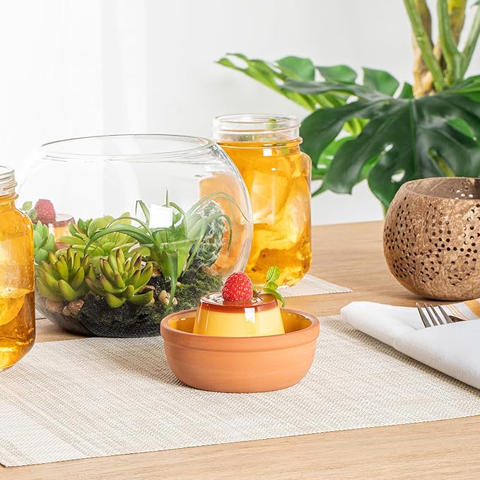Restaurantware-Terra Tek 5.1 Ounce Terracotta Cazuelas, 2 Yellow Glazed Clay Pots For Cooking - Oven-Ready, Microwavable, Terracotta Serving Pots, Dishwashable, For Cooking And Serving