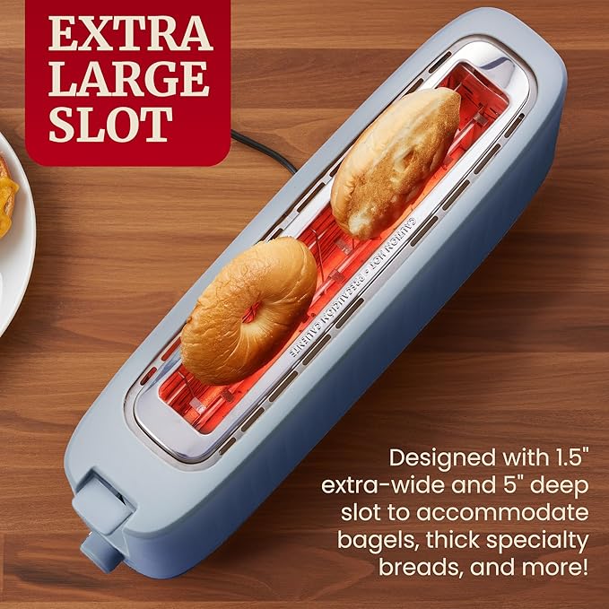 Elite Gourmet ECT2517OX SLIMTOAST™ 2-Slice Long Slot Toaster, Cool-Touch Body, 6 Browning Shades, Extra-Wide 1.5" Slot for Artisan Bread, Bagels, Waffles & English Muffins, Ocean Blue