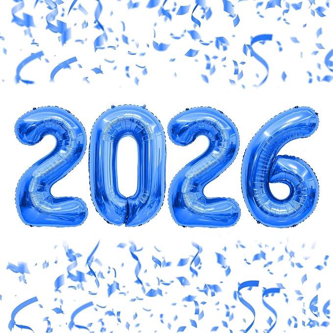 2026 Balloons 40 Inch 2026 Balloon Numbers Blue for New Years Nye Decorations Royal Blue New Years Balloons Mylar Foil Happy New Year Balloon for Class of 20 26 Graduation Decor Party Supplies
