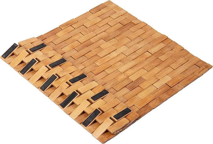 Mind Reader Bath Mat, Shower Mat, Bathtub Mat, Bathroom Accessory, Wood, Rayon from Bamboo, 23.5"L x 16.5"W x 0.4"H, Brown