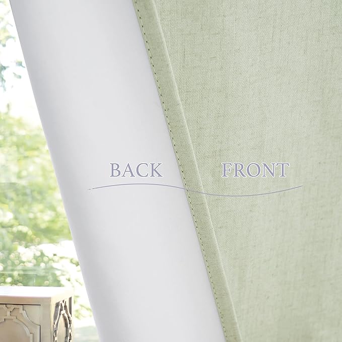 RYB HOME 100% Blackout Tricia Door Curtains, Linen Textured Blend Thermal Insulating Privacy French Door Window Tie Up Shades Sidelight Curtains for Kitchen, W 26 x L 72 inches, Light Sage, 1 Panel