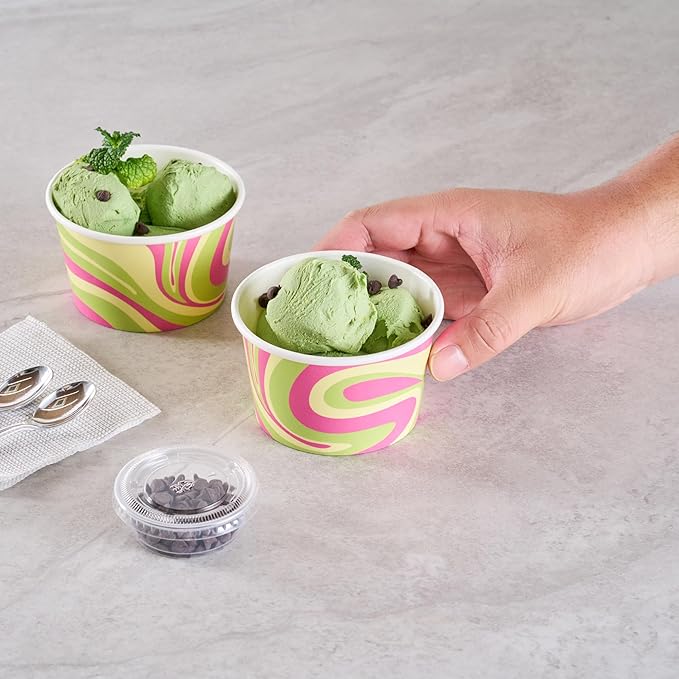 Restaurantware Ice Cream Cups 50 Pack of 8 oz Leak-Resistant Disposable Dessert Bowl Frozen Yogurt Cup Round Paper Container For Cold And Hot Desserts