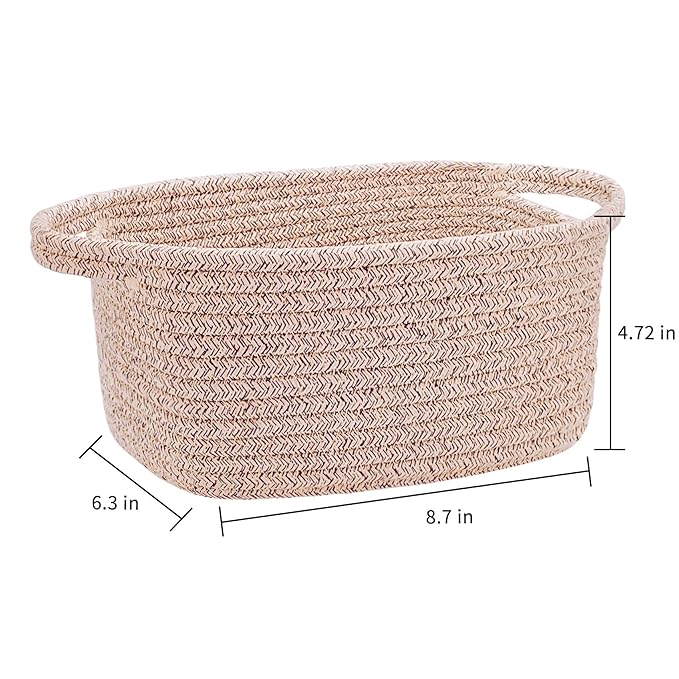 Abenkie Small Storage Basket, Cute Cotton Rope Woven Boho Decorative Toy Dog Cat Basket for Nursery, Living Room, Spa, Gift - XS, Brown