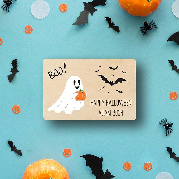 Creative Deco Personalized Wooden Storage Box Halloween Box | 11.8x7.87x5.51in (+-0.5) | Minimalistic | Hinged Lid Handle Engraving | Unpainted Gift Box | ROUGH UNSANDED Keepsake Memory Souvenir Chest