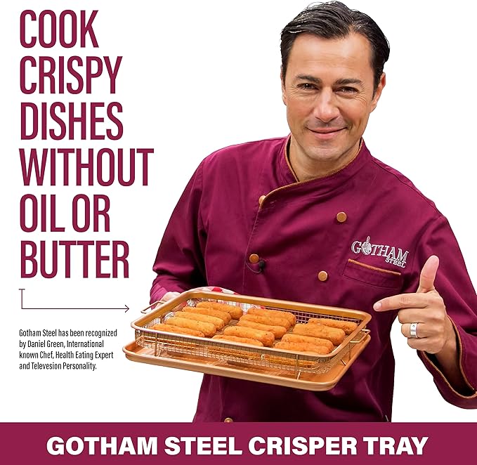 Gotham Steel Baking Sheet with Air Fry Rack,16.5” x 12.5”,2 Pc Multipurpose Air Fryer Tray and Cookie Sheet Pan for Oven,Use as Cooling Wire Rack,for Cooking,Pizza,Bacon,Dishwasher Safe,(Pack of 6)