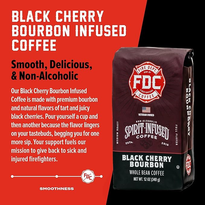 Fire Department Coffee - Black Cherry Bourbon Coffee - Gives Back to Firefighters - Premium Bourbon Infused Whole Bean - Non-Alcoholic - Roasted in the USA - Veteran Owned (12 oz, Pack of 2)