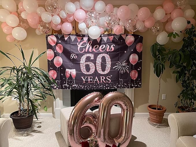 60Th Birthday Decorations For Men, Rose Gold Party Decoration for Women Adults Parents, Big Number 60 Balloons for 60th Birthday Party Decorations