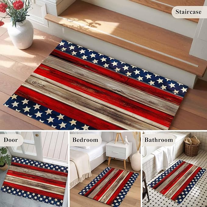 Area Rug 2x3ft, Vintage Stripes and Stars Washable Rugs for Living Room Bedroom, Patriotic 250th Anniversary Soft Non-Slip Area Rugs Rectangle Floor Carpet for Dining Room