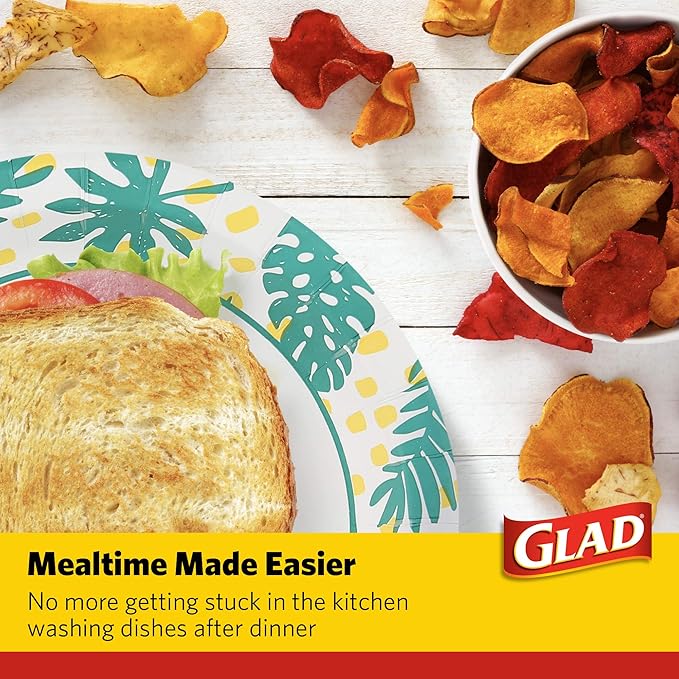 Glad Soak-Proof Palm Leaves Paper Bowls, Heavy-Duty Round Disposable Bowls for Soup, Salad and Snacks, Cut-Resistant and Microwave Safe for Daily Meals, Picnics and Parties, 16 Oz, 50 Count - 6 Pack