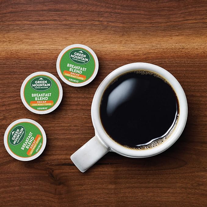 Green Mountain Coffee Roasters Decaf Breakfast Blend, Single-Serve Keurig K-Cup Pods, Light Roast Coffee, 32 Count (Pack of 4)