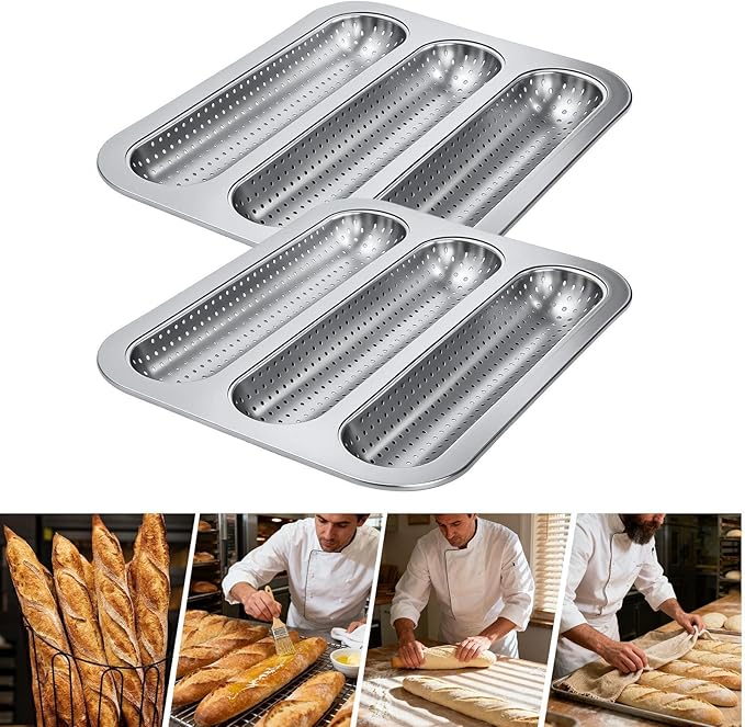 Bread Baking Pan, Baguette Mold Set, Nonstick Fixture with Balanced Grip, Perforated Tray with Consistent Utility, 0.79x9.84x1.18 inches Kitchen Organizer, Outdoor Accessory for Cooking Routine