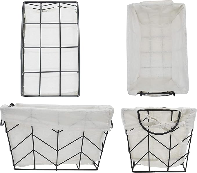 Admired by Nature Metal Wire Storage Basket with Soft Fabric Liners - Set of 3 Sizes Decorative Nesting Basket Crates for Home, Kitchen, Bathroom, Classroom Decor (S, M, L)
