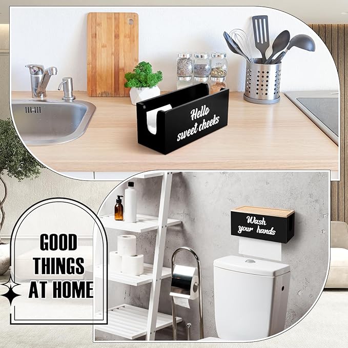 Patelai 2 Pcs Paper Towel Dispenser Wall Mount Wooden Bathroom Paper Towel Holder with Lid Commercial C-Fold, Z-Fold, Trifold Hand Tissue Holder Dispenser for Bathroom Kitchen Office Decor