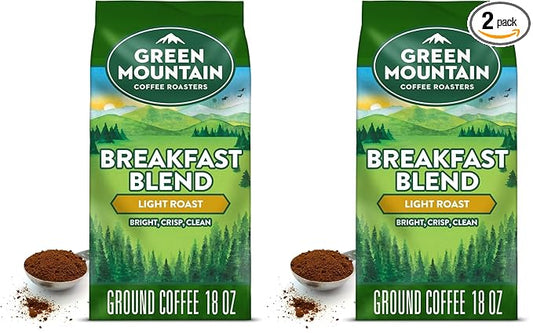 Green Mountain Coffee Roasters Breakfast Blend, Ground Coffee, Bagged 18 oz (Pack of 2)