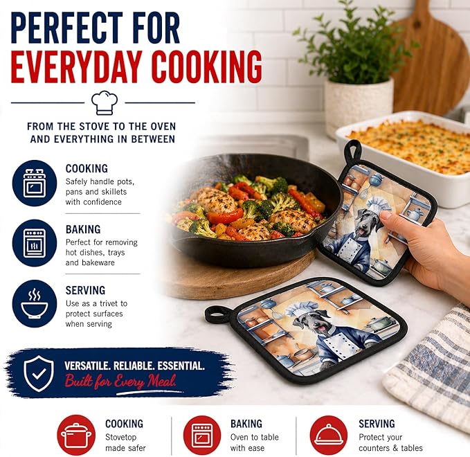 Caroline's Treasures Scottish Deerhound The Chef Pair of Pot Holders Kitchen Heat Resistant Pot Holders Sets Oven Hot Pads for Cooking Baking BBQ, 7 1/2 x 7 1/2
