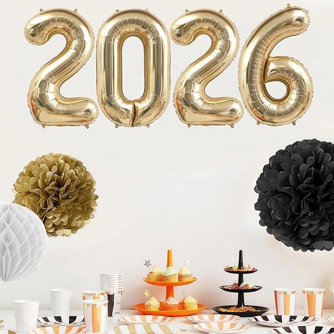 Champagne Gold 2026 Balloons, 40 Inch 2026 Number Balloon Foil New Year Balloon Numbers for New Years Eve Party Graduation Party Decoration